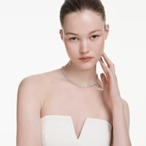 Una Angelic Tennis necklace, Round cut, Blue, Rhodium plated