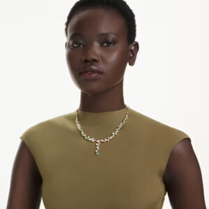 Constella Y necklace, Mixed cuts, Green, Gold-tone plated