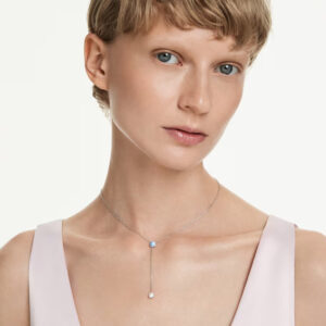 Stilla Attract Y necklace Round cut, Blue, Rhodium plated