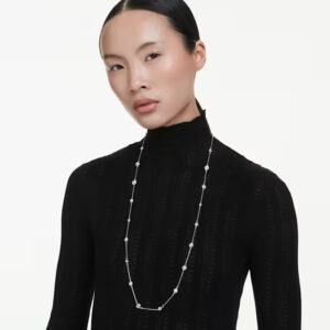 Una Angelic strandage Round cut, White, Rhodium plated