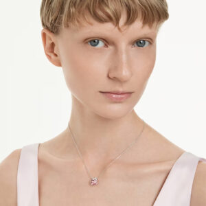 Bella V pendant Round cut, Pink, Rhodium plated