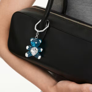Teddy key ring Bear, Blue, Rhodium plated