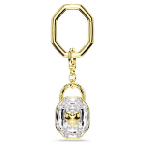 Key ring Oval cut, White, Gold-tone plated