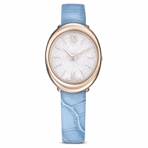 Imber watch, Swiss Made, Leather strap, Blue, Champagne gold-tone finish