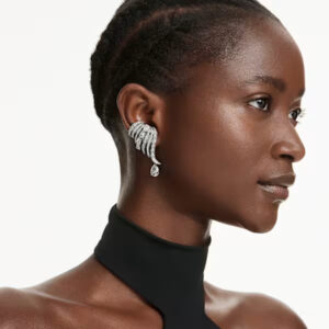 The Vienna Collection ear cuffs Feather, White, Ruthenium plated