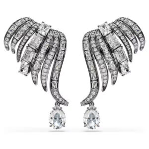 The Vienna Collection ear cuffs Feather, White, Ruthenium plated