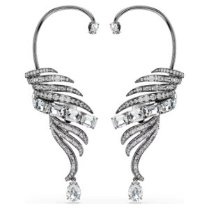 The Vienna Collection ear cuffs Feather, Large, White, Ruthenium plated