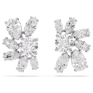 Gema stud earrings, Mixed cuts, Flower, White, Rhodium plated