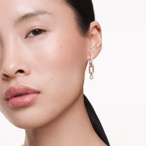 Constella drop earrings, Crystal pearl, Round cut, White, Rose gold-tone plated