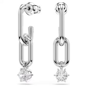 Constella drop earrings, Round cut, White, Rhodium plated