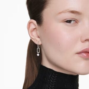 Constella drop earrings, Round cut, White, Rhodium plated