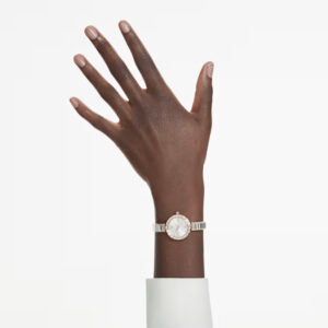 Matrix bangle watch Swiss Made, Crystal bracelet, White, Rose gold-tone finish