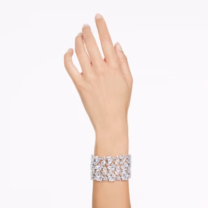 Mesmera wide bracelet Mixed cuts, White, Rhodium plated