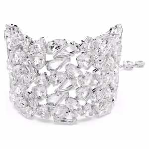 Mesmera wide bracelet Mixed cuts, White, Rhodium plated