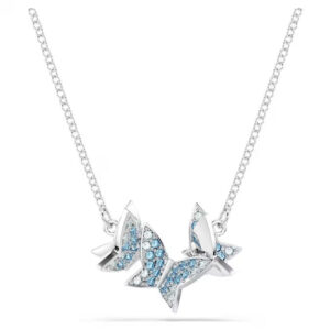 Idyllia Lilia necklace Butterfly, Blue, Rhodium plated