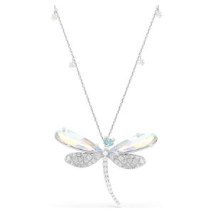 Ariana Grande x Swarovski pendant and brooch, Mixed cuts, Dragonfly, Green, Rhodium plated