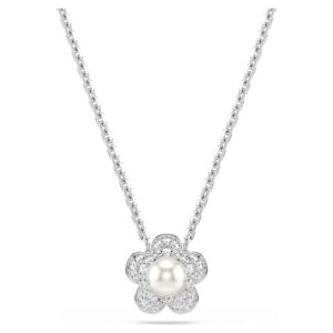 Ariana Grande x Swarovski pendant Crystal Pearl, Round cut, Flower, White, Rhodium plated