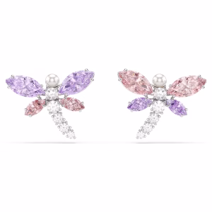 Ariana Grande x Swarovski stud earrings, Mixed cuts, Dragonfly, Multicolored, Rhodium plated