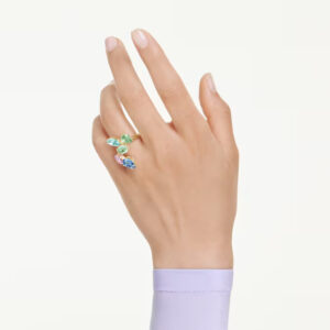 Gema motif ring, Mixed cuts, Multicolored, Gold-tone plated