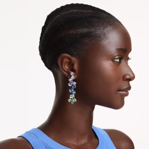 Gema drop earrings, Mixed cuts, Chandelier, Long, Multicolored, Gold-tone plated