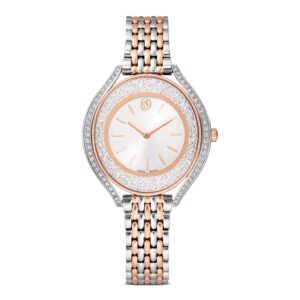 Crystalline aura watch, Swiss Made, Metal bracelet, Rose gold tone, Mixed metal finish