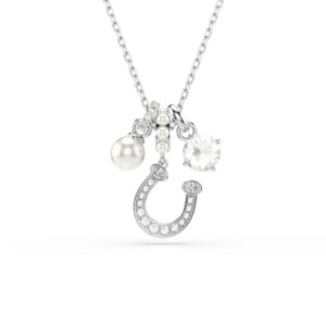 Symbolica pendant, Crystal pearl, Round cut, Pavé, Horse shoe, White, Rhodium plated