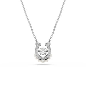 Symbolica pendant, Crystal pearl, Round cut, Pavé, Horse shoe, White, Rhodium plated