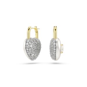 Idyllia drop earrings, Mixed cuts, Heart, White, Gold-tone plated