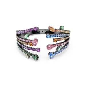 Matrix bangle, Mixed cuts, Bouquet, Multicolored, Ruthenium plated
