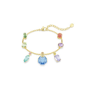 Gema bracelet, Mixed cuts, Dangling crystals, Multicolored, Gold-tone plated