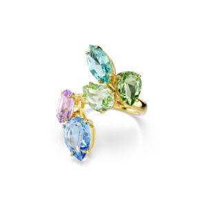 Gema motif ring, Mixed cuts, Multicolored, Gold-tone plated