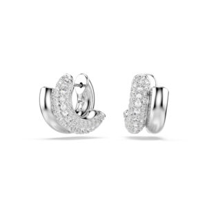 Dextera hoop earrings, Round cut, Mini, White, Rhodium plated