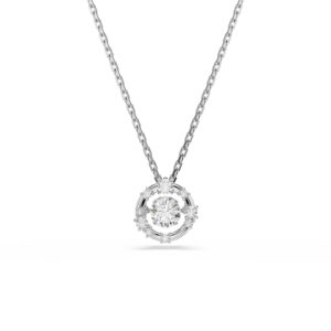 Constella pendant, Round cut, Dancing stone, White, Rhodium plated