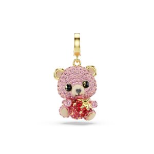 Idyllia charm, Mixed cuts, Teddy, Pink, Gold-tone plated