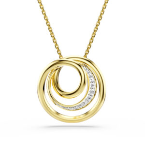 Hyperbola necklace, Round cut, White, Gold-tone plated
