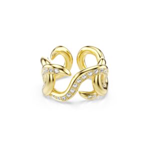 Dextera open ring, Round cut, White, Gold-tone plated