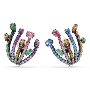 Matrix earrings, Mixed cuts, Bouquet, Multicolored, Ruthenium plated