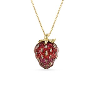 Idyllia pendant, Mixed cuts, Strawberry, Red, Gold-tone plated