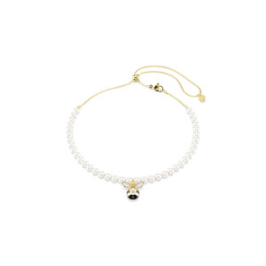 Idyllia choker, Crystal pearl, Mixed cuts, Bee, White, Gold-tone plated