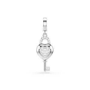 Idyllia charm, Mixed cuts, Heart with key, White, Rhodium plated