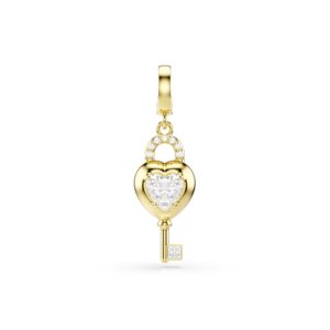 Idyllia charm, Mixed cuts, Heart with key, White, Gold-tone plated