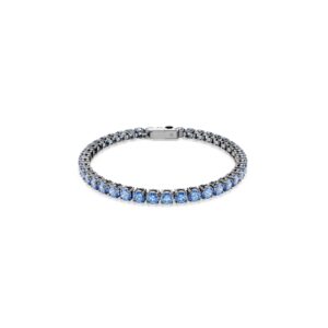 Matrix Tennis bracelet, Round cut, Blue, Ruthenium plated