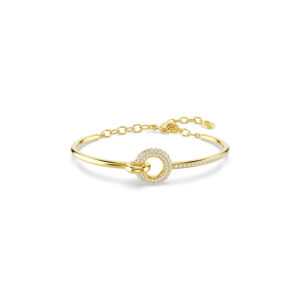 Dextera bangle, Round cut, White, Gold-tone plated