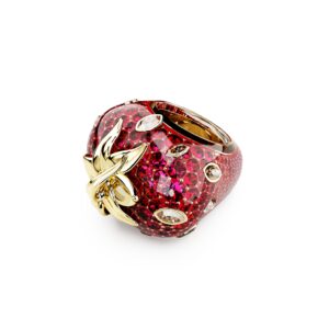 Idyllia motif ring, Mixed cuts, Strawberry, Red, Gold-tone plated