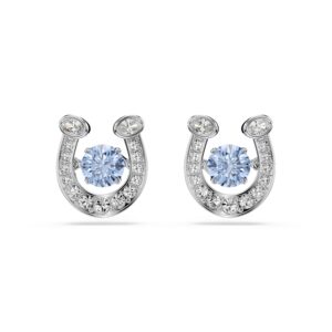 Symbolica stud earrings, Round cut, Pavé, Horse shoe, Blue, Rhodium plated