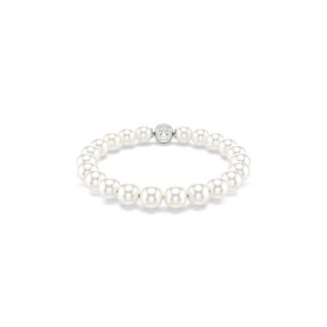 Matrix bracelet, Crystal pearl, White, Rhodium plated