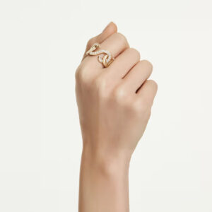 Dextera open ring, Round cut, White, Gold-tone plated