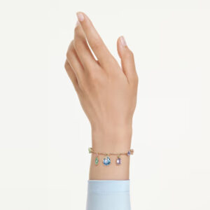 Gema bracelet, Mixed cuts, Dangling crystals, Multicolored, Gold-tone plated
