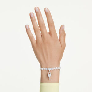 Idyllia charm, Mixed cuts, Heart with key, White, Rhodium plated