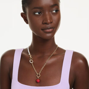 Idyllia charm, Round cut, Heart, Red, Gold-tone plated